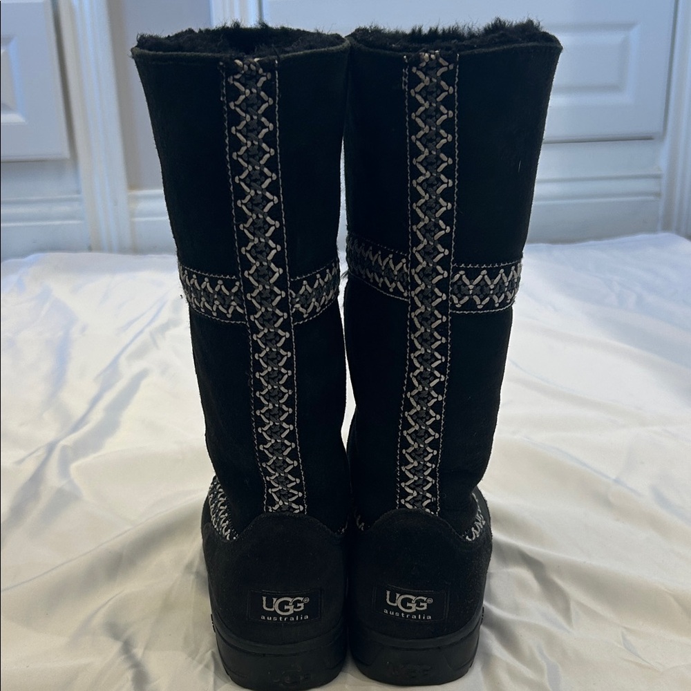 Ugg Black Winter Boots With Patterned Accents - image 6